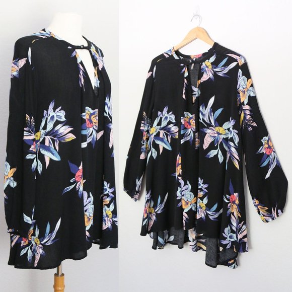 Free People Tree Swing Tunic Mini Dress S Night Combo Orchid Vibrant Floral $128 - Picture 7 of 16